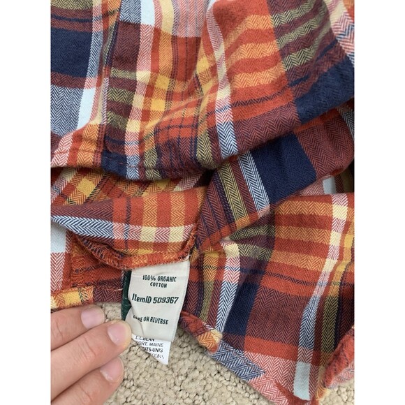 LL Bean Womens Red Orange Organic Cotton Plaid Button Up Long Sleeve Shirt Small - Picture 5 of 10